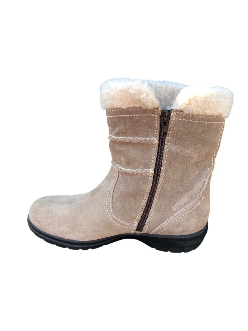 Clarks Ankle Boots Beige Suede Womens 6M Faux Fur Lining Side Zipper